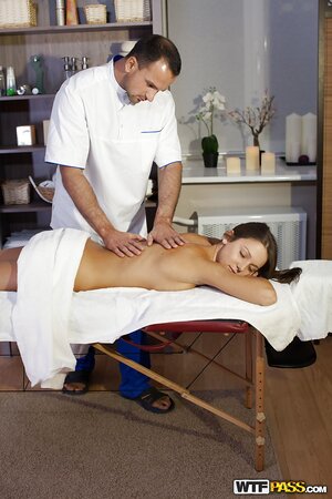 Love on massage table is modest but gets as hot as bitch under therapist's hands