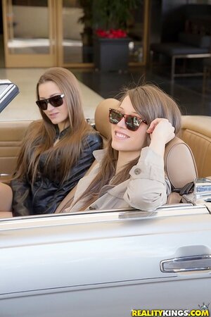After fun in roadster lesbian lovers return home to continue rendezvous