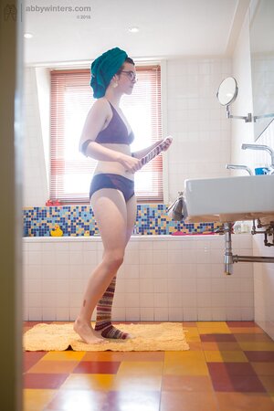 Nerdy girl with a towel on head gives perverted roommate good reason for jerking