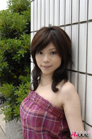 Japanese lady in checkered dress wears white panties that guys will see a lil bit
