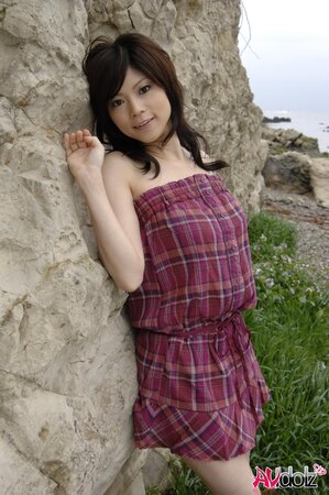 Japanese lady in checkered dress wears white panties that guys will see a lil bit