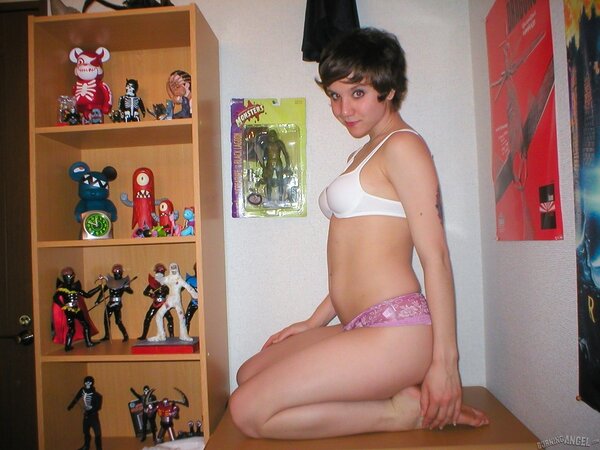 Movie fan with sincere eyes gets naked and plays with toys on her own