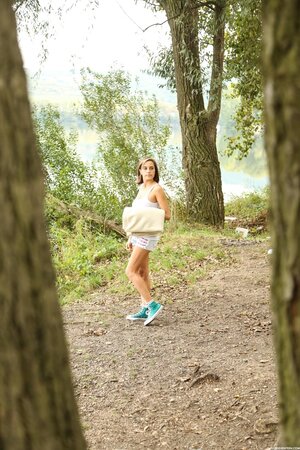 Girl comes to the forest and masturbates pussy without taking off converse shoes