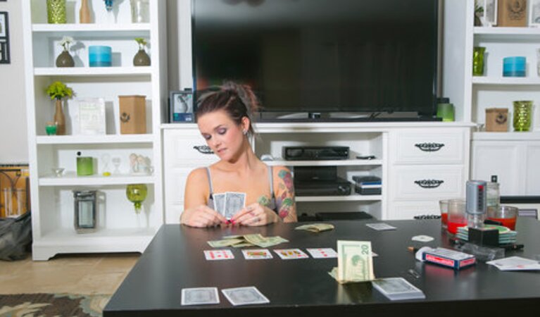 Inked hottie Jordan B loses a game of poker and has to strip all naked