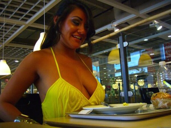 Latina teen in yellow top and jean shorts has pierced nipples to show off