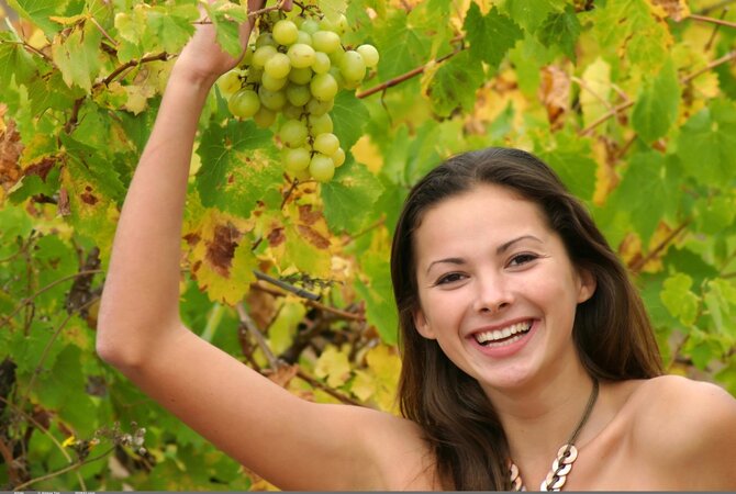 Svelte cutie shows little booty while posing completely naked in the vineyard