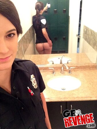 Horny young policewoman poses naked by the mirror before fucking in the toilet