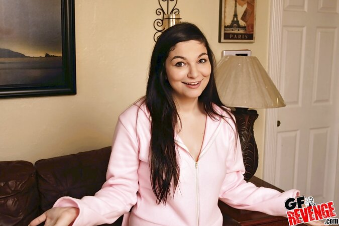 Lovely brunette stepsister shows what she hides under her pink pajama