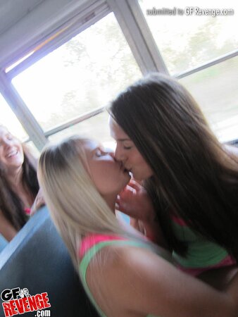 Shameless lesbian girls don’t hesitate to play with pussies in the bus