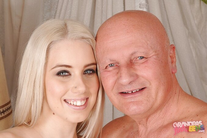 Luscious blond hottie undresses to pose naked with her stepgrandfather