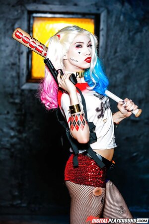 Harley Quinn solo cosplay scene by sexy teen pornstar Aria Alexander