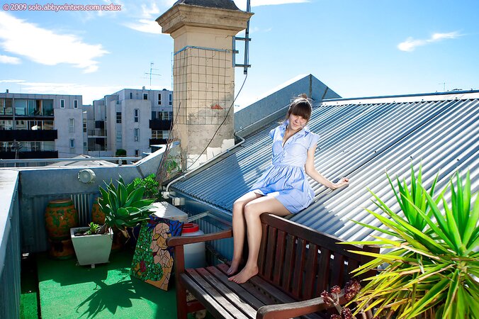 Rooftop posing from a girl who has a juicy hairy slit to show