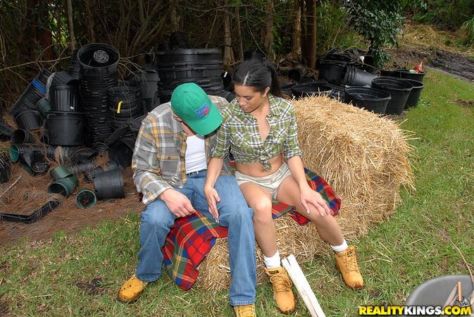 Ayana Haze gets her hairy cunt fucked on the farm by a horny perv