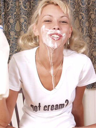 Niki Blond playing with milk and cream while being all alone