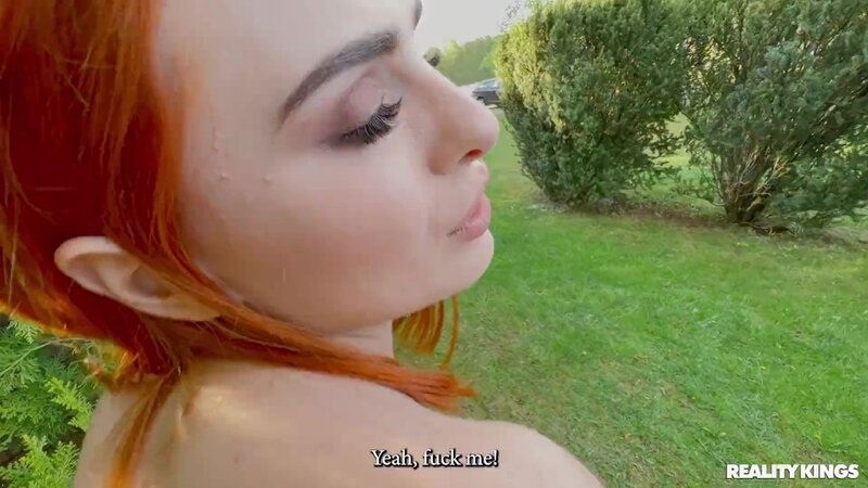 Redheaded girl leaves the picnic to suck and fuck a huge one