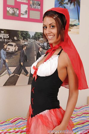 Latina Red Riding Hood spreads pussy lips while grandma is not at home