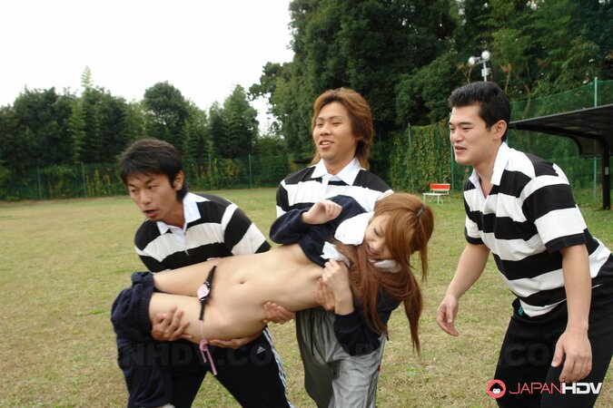 Mischievous Japanese team brings a naked girl in the field to have some fun