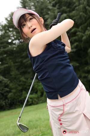 Adorable Japanese golf player not shy to hit ball without any clothes