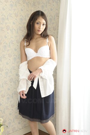 Modest tiny Asian Aoi Miyama with small breasts agreed to a naked photo session