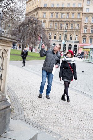 Curvy tourist Anabell surprises her Czech guide with her big natural tits and shaved pussy on their private tour