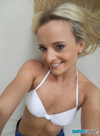 Blonde with a huge forehead showing her amazing tits