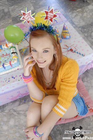 Winsome redhead celebrates birthday by being penetrated with fat prick