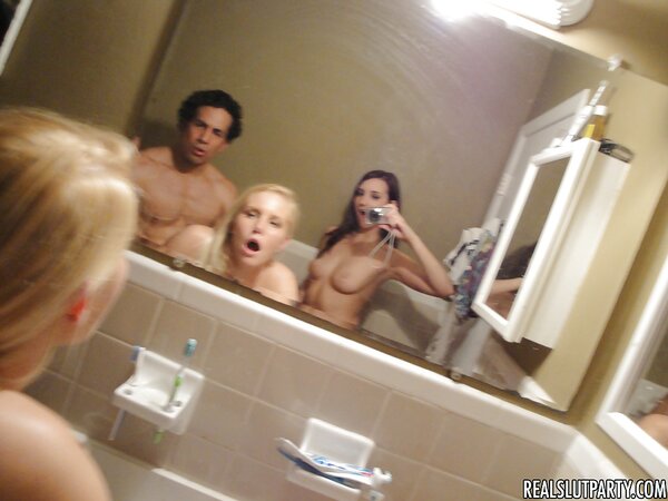 Naked girl takes pictures of Latin guy fucking blonde roommate's shaved twat