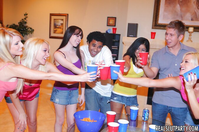 Several excited college girls organize sex party to celebrate end of trimester