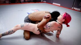 Pink haired slut orgasms heavily while fucked by BBC trainer