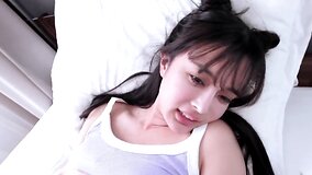 Nice big Japanese tits bounce and jiggle while girl has sex