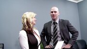 A blonde gets her tits and pussy licked in the office by her boos