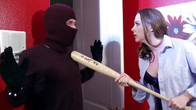A brunette that has a sexy ass is getting fucked by a burglar