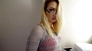 A nerdy girlfriend with glasses opens up her legs to get fucked