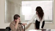 A girl that has her sexy glasses on is fucked hard in the office