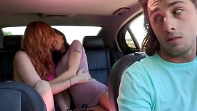 Ravishing lesbians please each other on the car