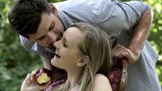 Blonde does a blow job in the park with her sexy lips