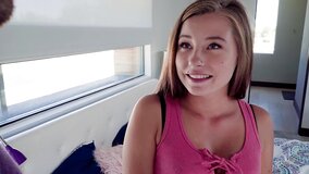 Petite stepsister finds out her new stepbrother has a big cock