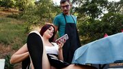 Red-haired hottie isn't against of spontaneous sex in fresh air