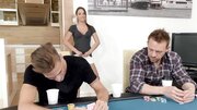 Nice teen chick takes all clothes off and stops the poker game