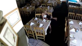 Security camera catches cunt licking at the restaurant