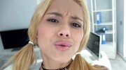 Blonde Latina birthday girl tests new camera filming solo video