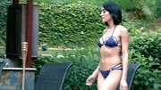 Stallion with tattooed body fucks Latina's pussy by the pool