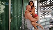 Bald boyfriend cums on Asian girl's face after anal copulation