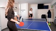 Samantha Sparkle tempts Kristof Cale in the table tennis room
