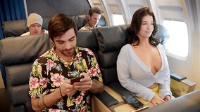 Hazel Grace and LaSirena69 get fucked by Lucky Fate on airliner
