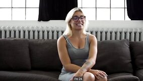 Geeky blonde with a perfect body orgasming on his boner