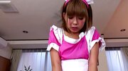 Maid in pink makes an effort to make him cum during oral