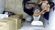 Dirty brunette fucks with her co-worker in the toilet