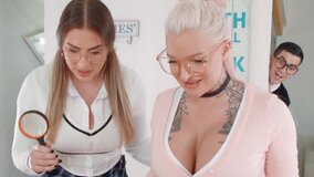 Schoolgirl and her curvy stepmom are sharing a hard shaft