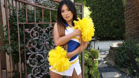 Asian American cheerleader being used by a thick BWC